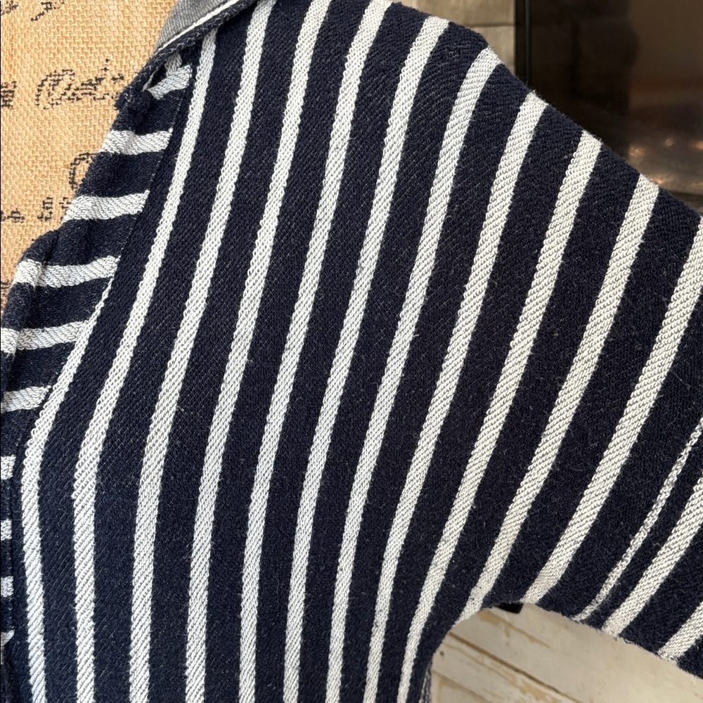 Soft Surroundings Offshore Pullover navy stripe hooded kangaroo pocket nautical - Picture 5 of 16